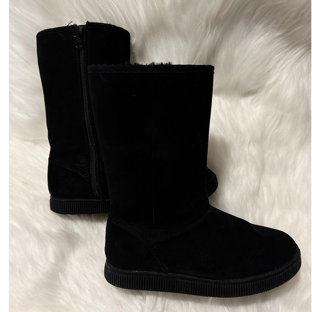 Cat & Jack Black Faux Suede Lined Boots Big Girls Size 2